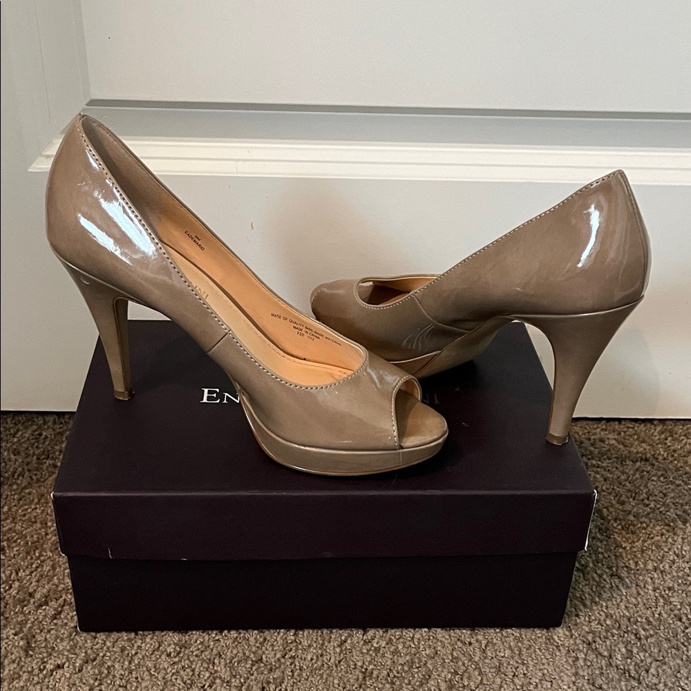 Enzo Angiolini Taupe Peep-Toe Heels